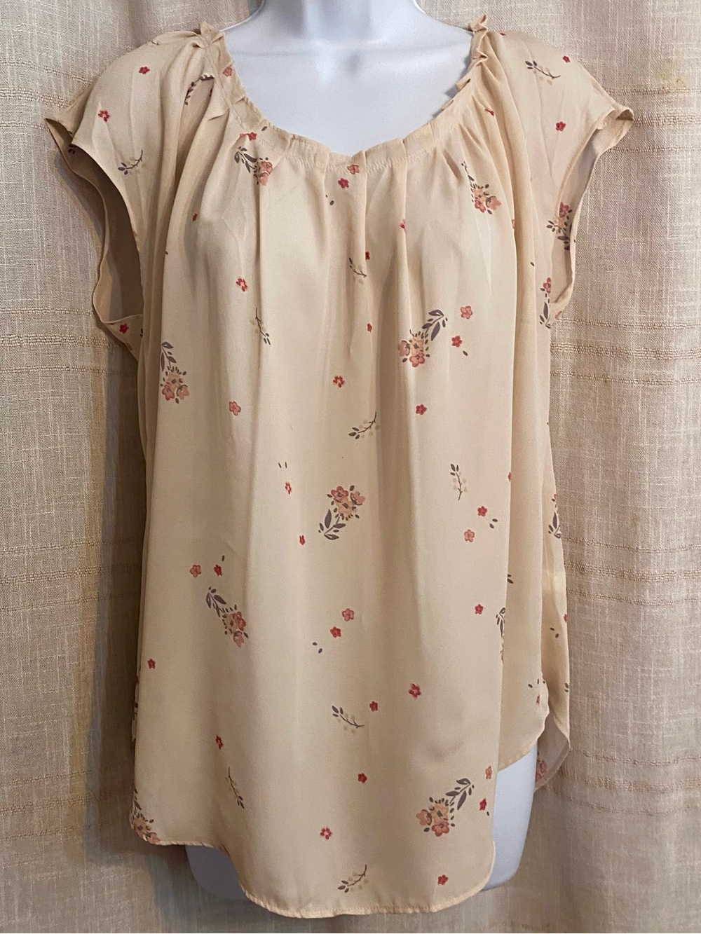LC Lauren Conrad Floral Cap Sleeve Blouse Tie Back Blush Cream Large